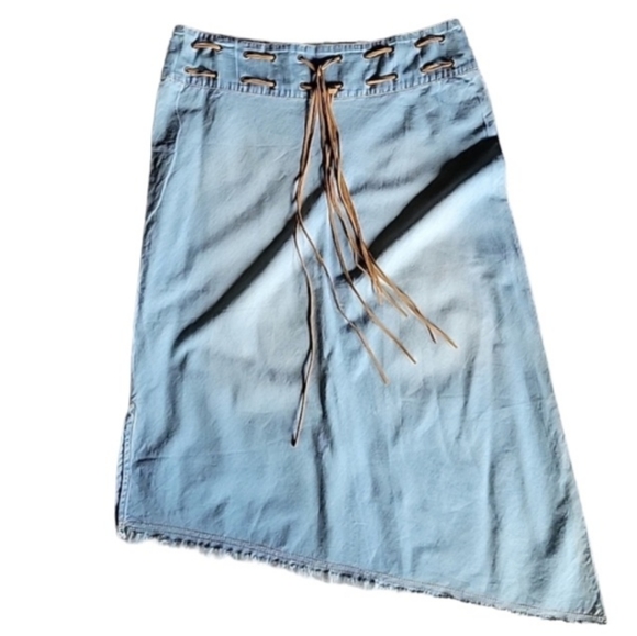 Asymmetrical Denim Style Skirt with Rawhide Belt - Picture 1 of 9